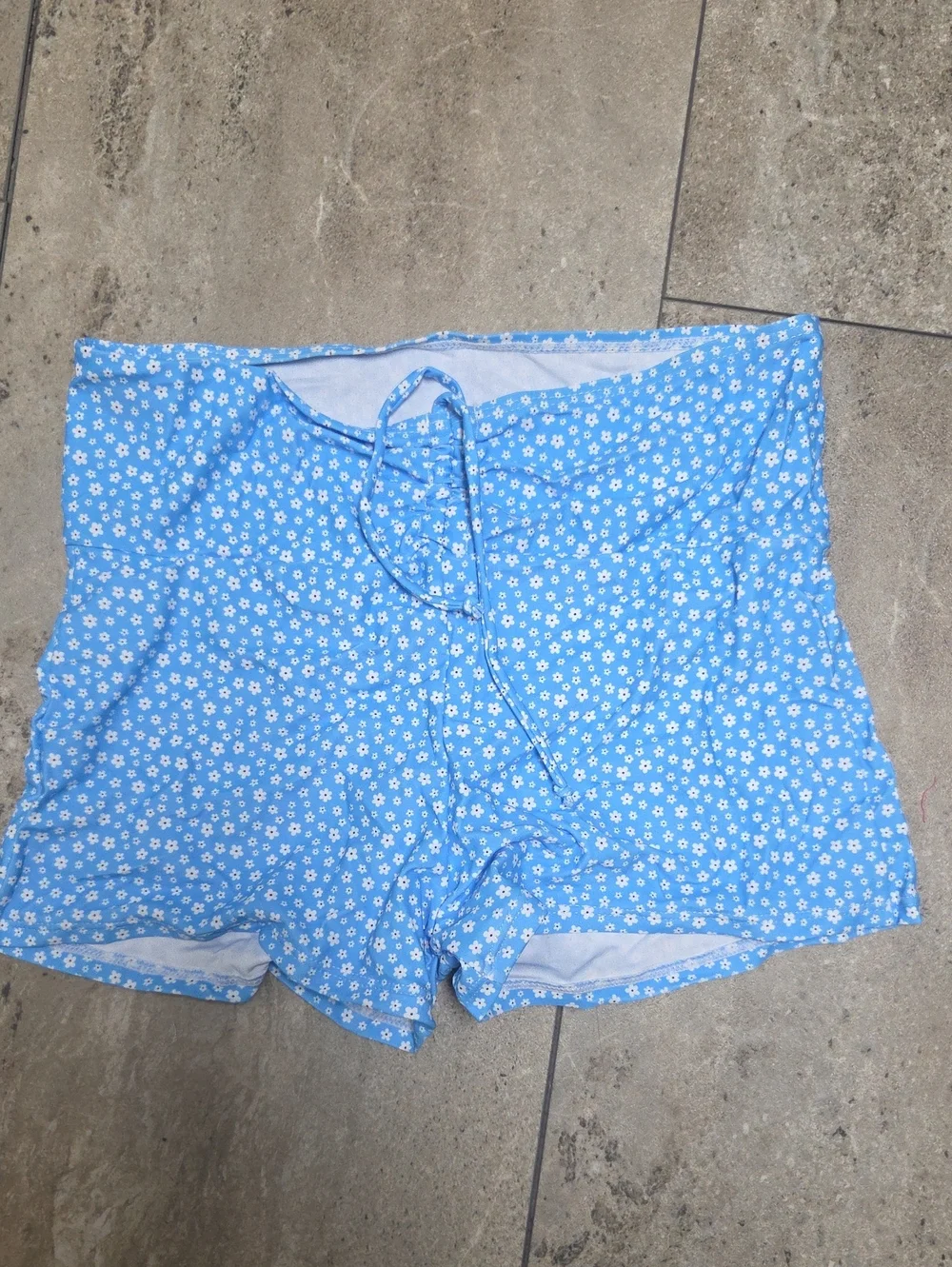 Women’s Blue Floral Swim Bike Shorts with Drawstring Waist
